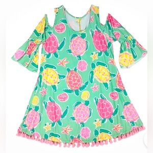 Simply Southern topsail dress turtles tassel trim bell sleeves M medium